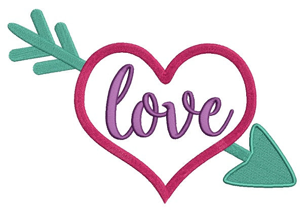 Love Pierced Heart With an Arrow Filled Machine Embroidery Design Digitized Pattern