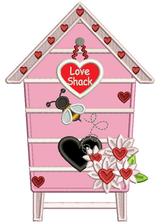 Love Shack Bee And Flowers Valentine's Day Applique Machine Embroidery Design Digitized Pattern