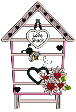 Love Shack Bee And Flowers Valentine's Day Applique Machine Embroidery Design Digitized Pattern