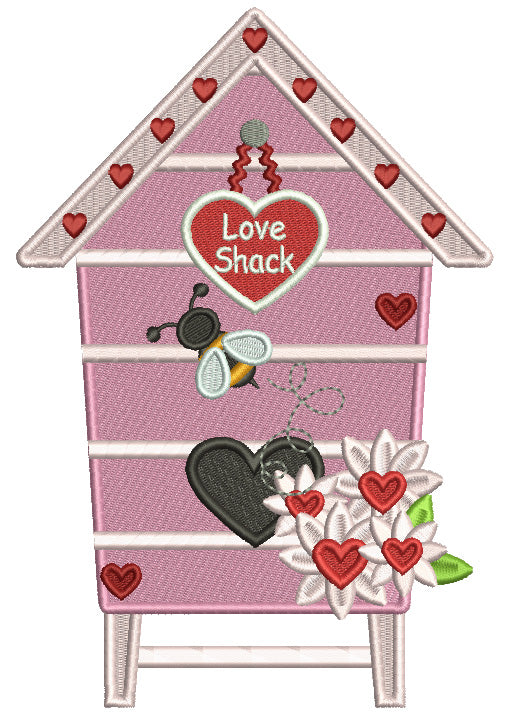 Love Shack Bee And Flowers Valentine's Day Filled Machine Embroidery Design Digitized Pattern