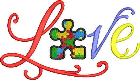 Love Someone with Autism Filled Machine Embroidery Digitized Design Pattern