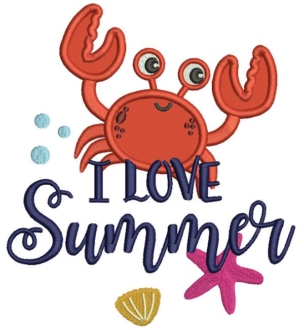 Love Summer Little Cute Crab Applique Machine Embroidery Design Digitized Pattern