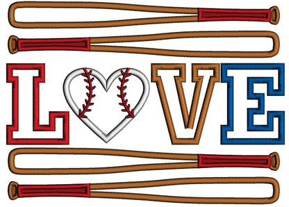 Love Two Baseball Bats Applique Machine Embroidery Design Digitized Pattern