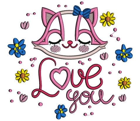 Love You Girl Raccoon Applique Machine Embroidery Design Digitized Pattern