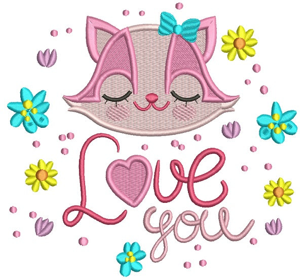 Love You Girl Raccoon Filled Machine Embroidery Design Digitized Pattern