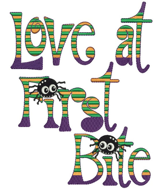 Love at First Bite Spiders Halloween Filled Machine Embroidery Design Digitized Pattern
