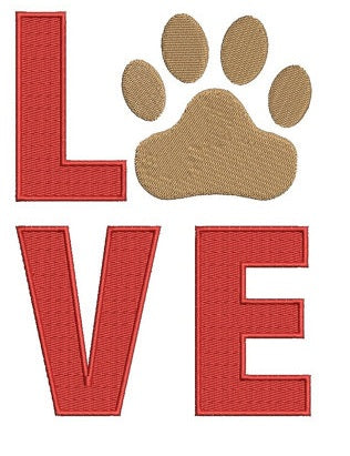 Love my Dog Paw Machine Embroidery Digitized Filled Design (pattern) - Instant Download - for 4x4 , 5x7, and 6x10 hoops