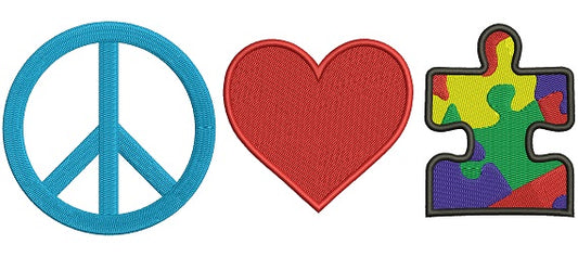 Love Peace Autism Awareness Filled Machine Embroidery Design Digitized Pattern