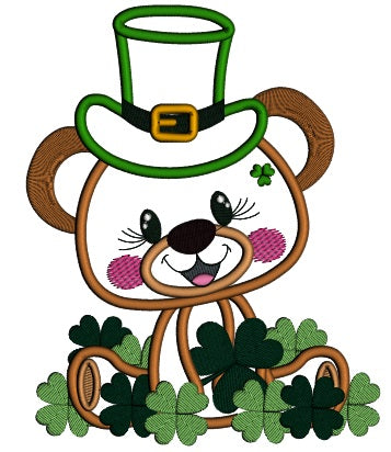 Lucky Bear With Shamrocks St. Patrick's Applique Machine Embroidery Design Digitized Pattern
