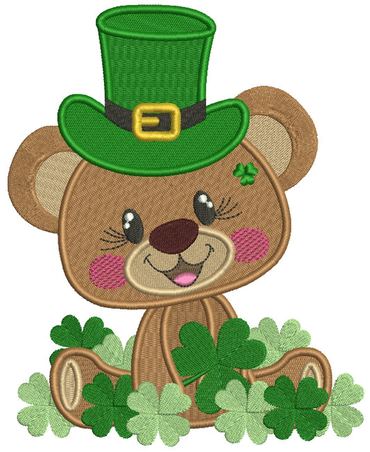 Lucky Bear With Shamrocks St. Patrick's Filled Machine Embroidery Design Digitized Pattern