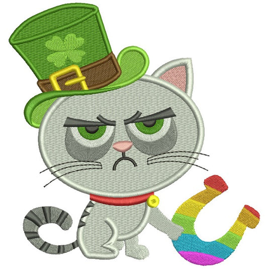Lucky Cat That Looks Grumpy St. Patrick's Day Filled Machine Embroidery Design Digitized Pattern