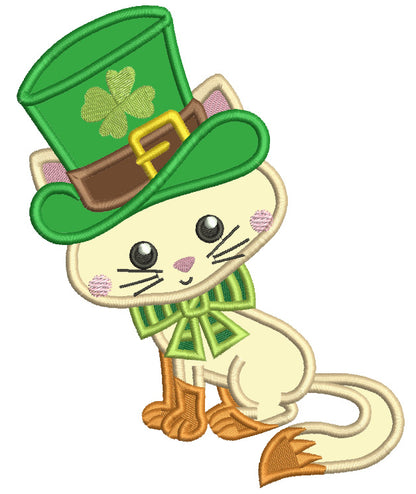 Lucky Cat Wearing Big Hat St. Patricks Day Applique Machine Embroidery Design Digitized Pattern