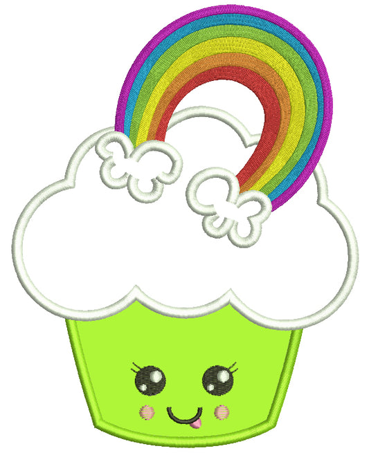 Lucky Cupcake With Rainbow Applique St. Patrick's Day Machine Embroidery Design Digitized Pattern