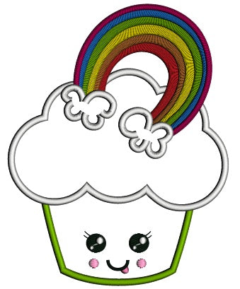 Lucky Cupcake With Rainbow Applique St. Patrick's Day Machine Embroidery Design Digitized Pattern