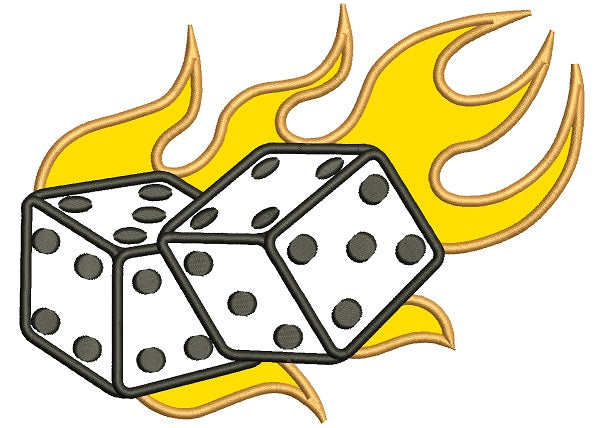 Lucky Dice With Flames Applique Machine Embroidery Digitized Design Pattern