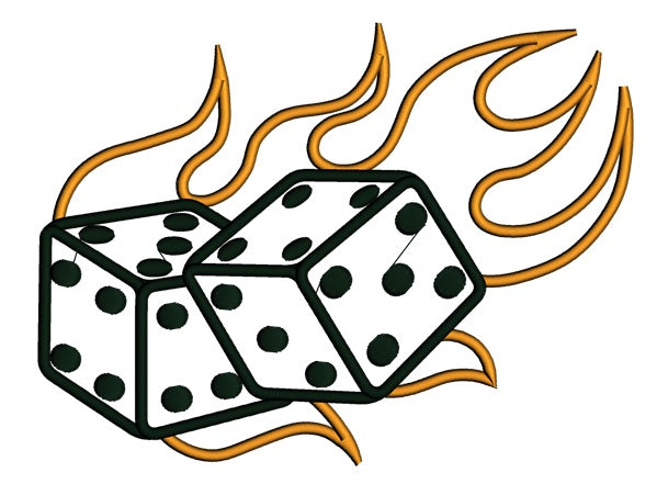 Lucky Dice With Flames Applique Machine Embroidery Digitized Design Pattern