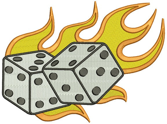 Lucky Dice With Flames Filled Machine Embroidery Digitized Design Pattern