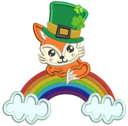 Lucky Fox Sitting on The Rainbow St. Patrick's Day Applique Machine Embroidery Design Digitized Pattern