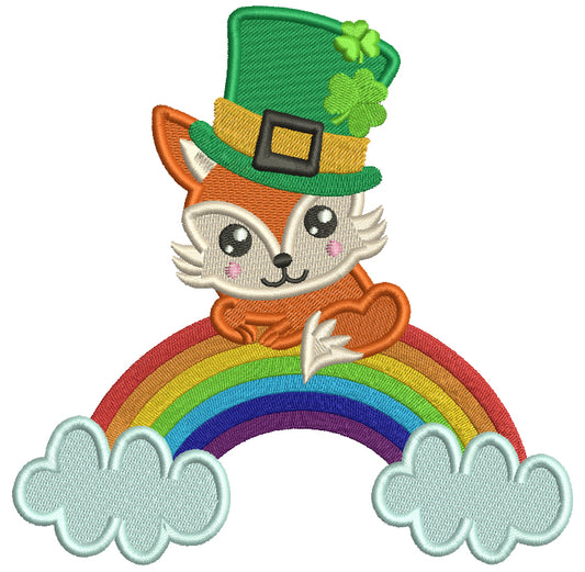 Lucky Fox Sitting on The Rainbow St. Patrick's Day Filled Machine Embroidery Design Digitized Pattern