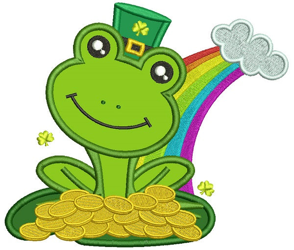 Lucky Frog Holding Gold Coins St. Patrick's Day Applique Machine Embroidery Design Digitized Pattern