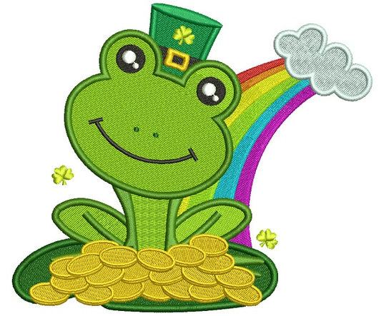 Lucky Frog Holding Gold Coins St. Patrick's Day Filled Machine Embroidery Design Digitized Pattern