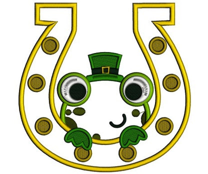 Lucky Frog Inside a Horseshoe Irish Saint Patrick's Day Applique Machine Embroidery Design Digitized Pattern