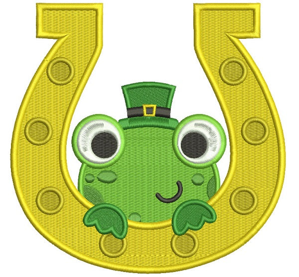 Lucky Frog Inside a Horseshoe Irish Saint Patrick's Day Filled Machine Embroidery Design Digitized Pattern