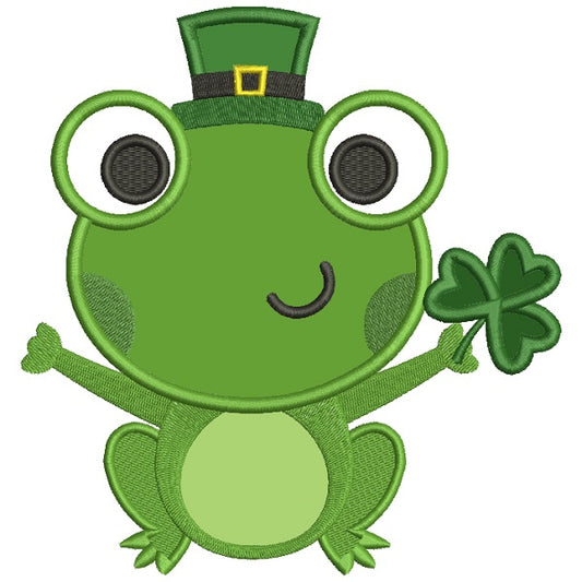 Lucky Frog With Shamrock Irish Saint Patrick's Day Applique Machine Embroidery Design Digitized Pattern