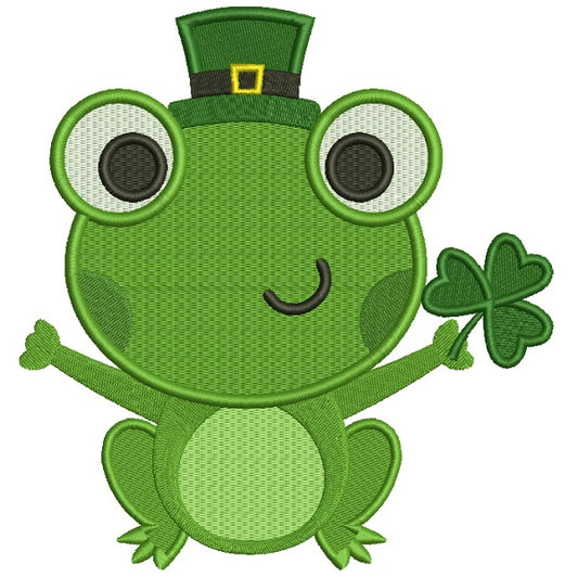 Lucky Frog With Shamrock Irish Saint Patrick's Day Filled Machine Embroidery Design Digitized Pattern