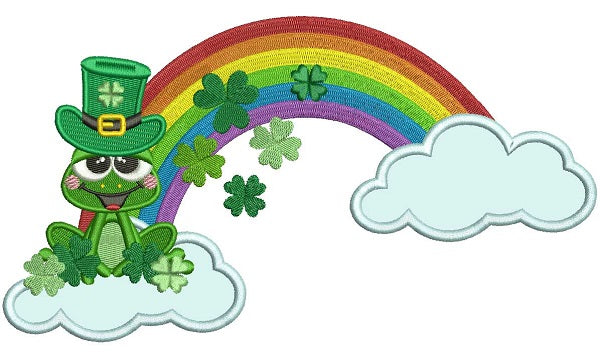 Lucky Frog With a Rainbow St. Patrick's Day Applique Machine Embroidery Design Digitized Pattern