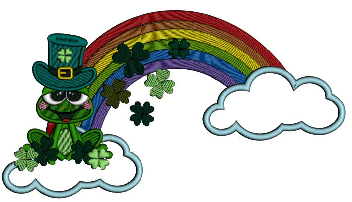 Lucky Frog With a Rainbow St. Patrick's Day Applique Machine Embroidery Design Digitized Pattern