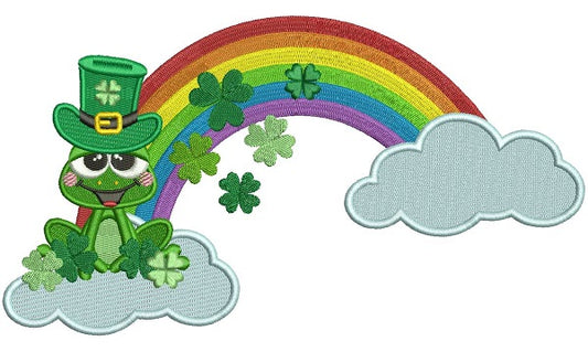Lucky Frog With a Rainbow St. Patrick's Day Filled Machine Embroidery Design Digitized Pattern