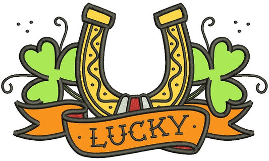 Lucky Horseshoe With Shamrocks Applique St. Patrick's Day Machine Embroidery Design Digitized Pattern
