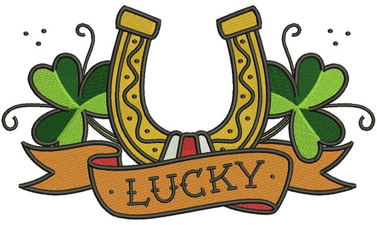Lucky Horseshoe With Shamrocks Filled St. Patrick's Day Machine Embroidery Design Digitized Pattern