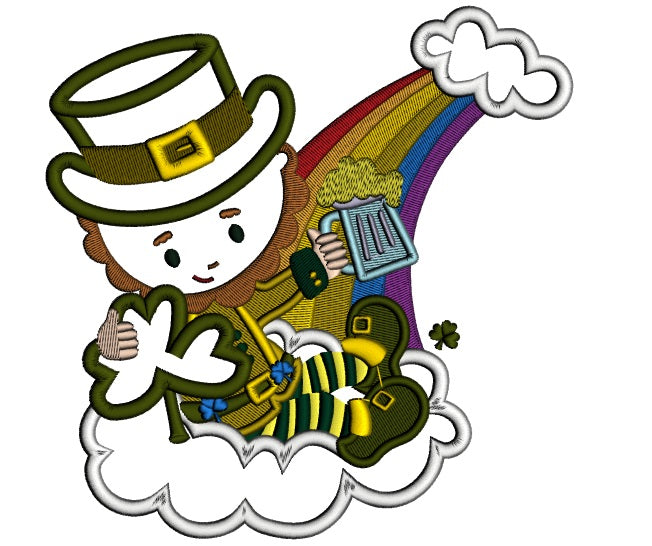 Lucky Leprechaun Holding Shamrock Irish St Patrick's Day Applique Machine Embroidery Design Digitized Pattern