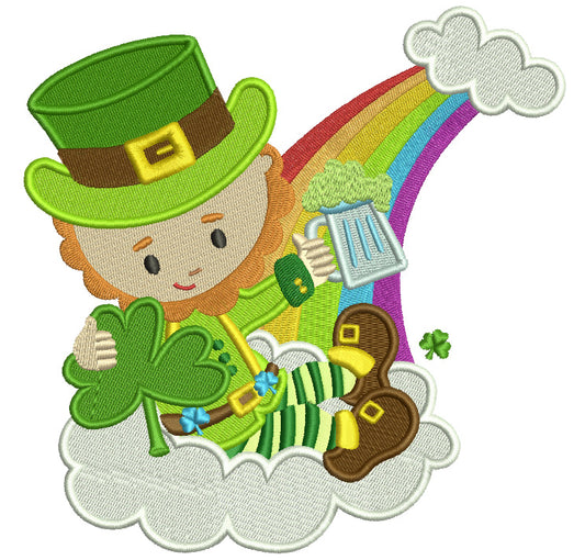 Lucky Leprechaun Holding Shamrock Irish St Patrick's Day Filled Machine Embroidery Design Digitized Pattern