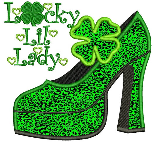 Lucky Lil Lady Shamrock Shoe St Patricks Day Irish Applique Machine Embroidery Design Digitized Pattern