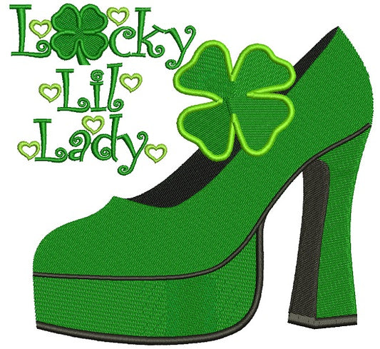 Lucky Lil Lady Shamrock Shoe St Patricks Day Irish Filled Machine Embroidery Design Digitized Pattern