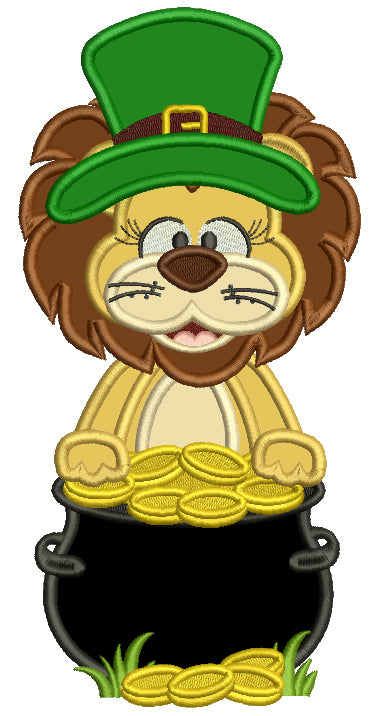 Lucky Lion With A Pot Of Gold St. Patrick's Applique Machine Embroidery Design Digitized Pattern