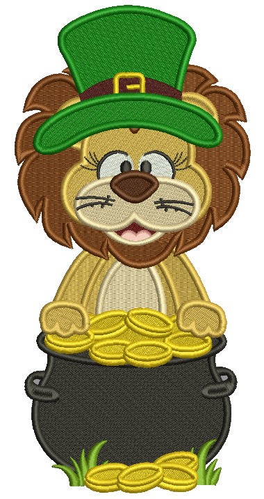 Lucky Lion With A Pot Of Gold St. Patrick's Filled Machine Embroidery Design Digitized Pattern