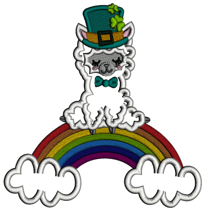 Lucky Llama Sitting On The Rainbow St. Patrick's Day Applique Machine Embroidery Design Digitized Pattern