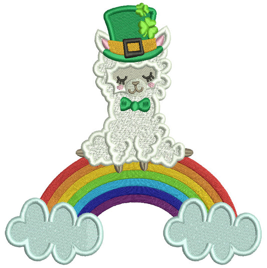 Lucky Llama Sitting On The Rainbow St. Patrick's Day Filled Machine Embroidery Design Digitized Pattern