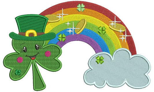 Lucky Shamrock With a Rainbow St. Patrick's Day Filled Machine Embroidery Design Digitized Pattern