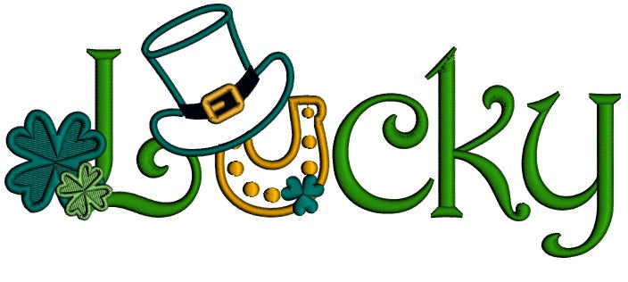 Lucky With A Horseshoe St. Patrick's Day Applique Machine Embroidery Design Digitized Pattern