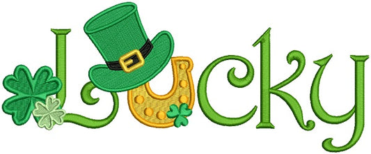 Lucky With A Horseshoe St. Patrick's Day Filled Machine Embroidery Design Digitized Pattern