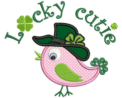 Lucky Cutie Bird With Shamrock St Patricks Day Irish Applique Machine Embroidery Design Digitized Pattern
