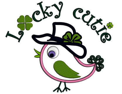 Lucky Cutie Bird With Shamrock St Patricks Day Irish Applique Machine Embroidery Design Digitized Pattern