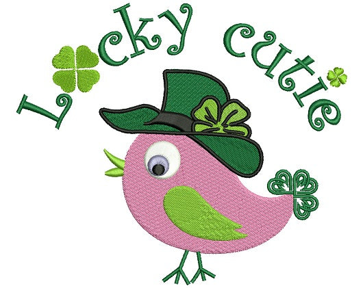 Lucky Cutie Bird With Shamrock St Patricks Day Irish Filled Machine Embroidery Design Digitized Pattern