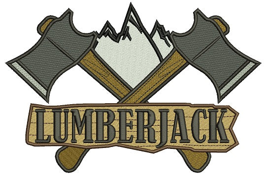 Lumberjack Two Axes and Mountain Filled Machine Embroidery Digitized Design Pattern
