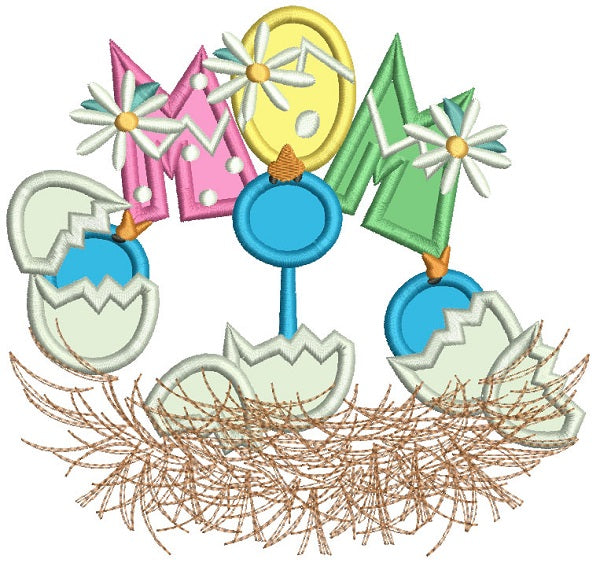 MOM Easter Eggs Applique Machine Embroidery Design Digitized Pattern